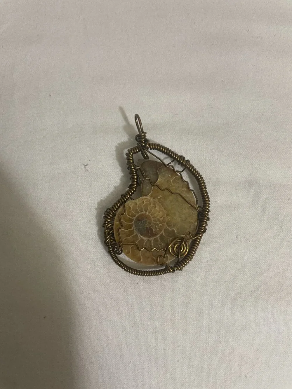 Wire Wrapped Ammonite Fossil Pendant Handmade Spiral Shell Crystal Necklace Char